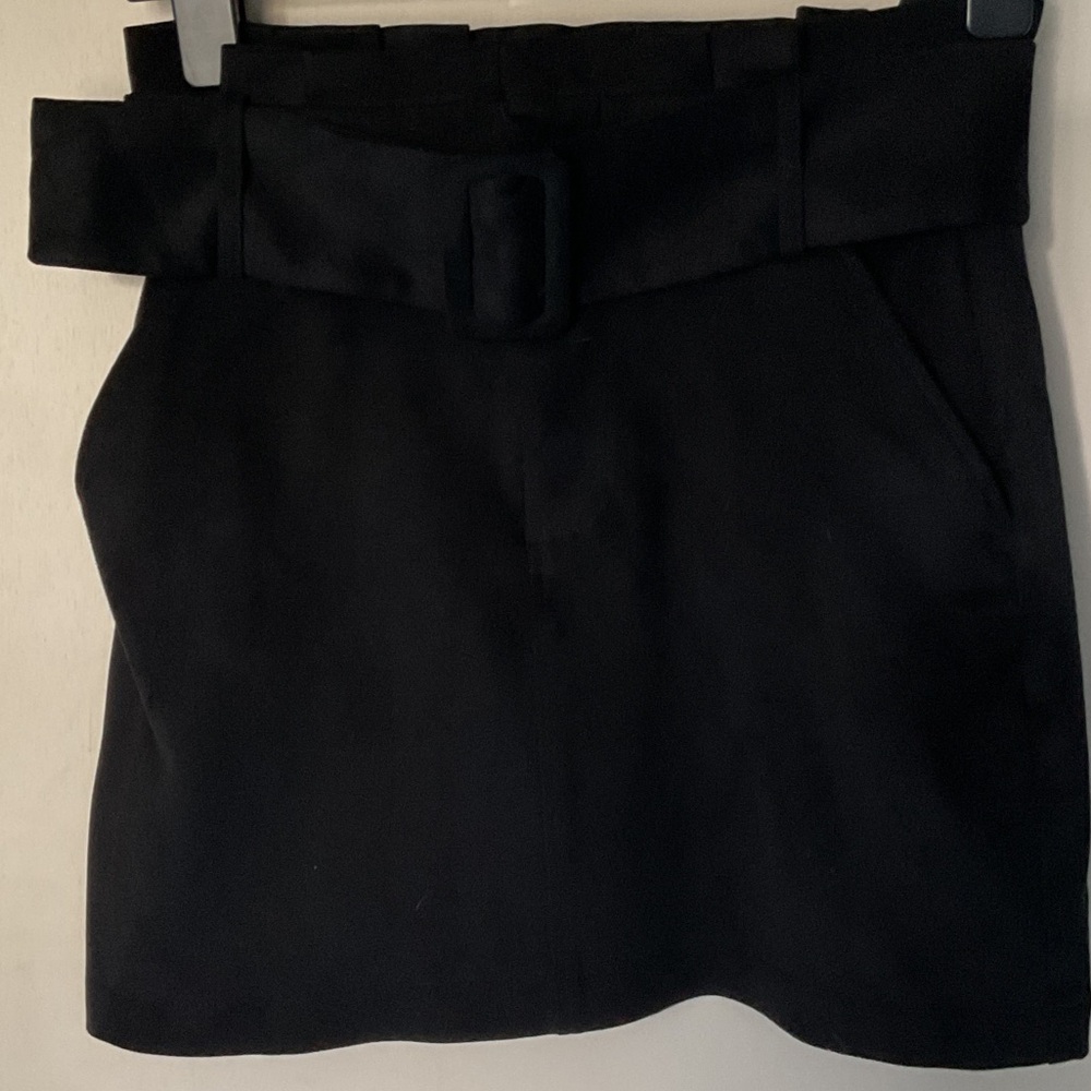 #41 Zara Black TRF Collection paper bag waist with a thick belt Skirt Sz.Xs